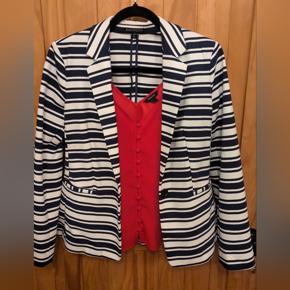 Blazer and V Neck Strappy Shirt